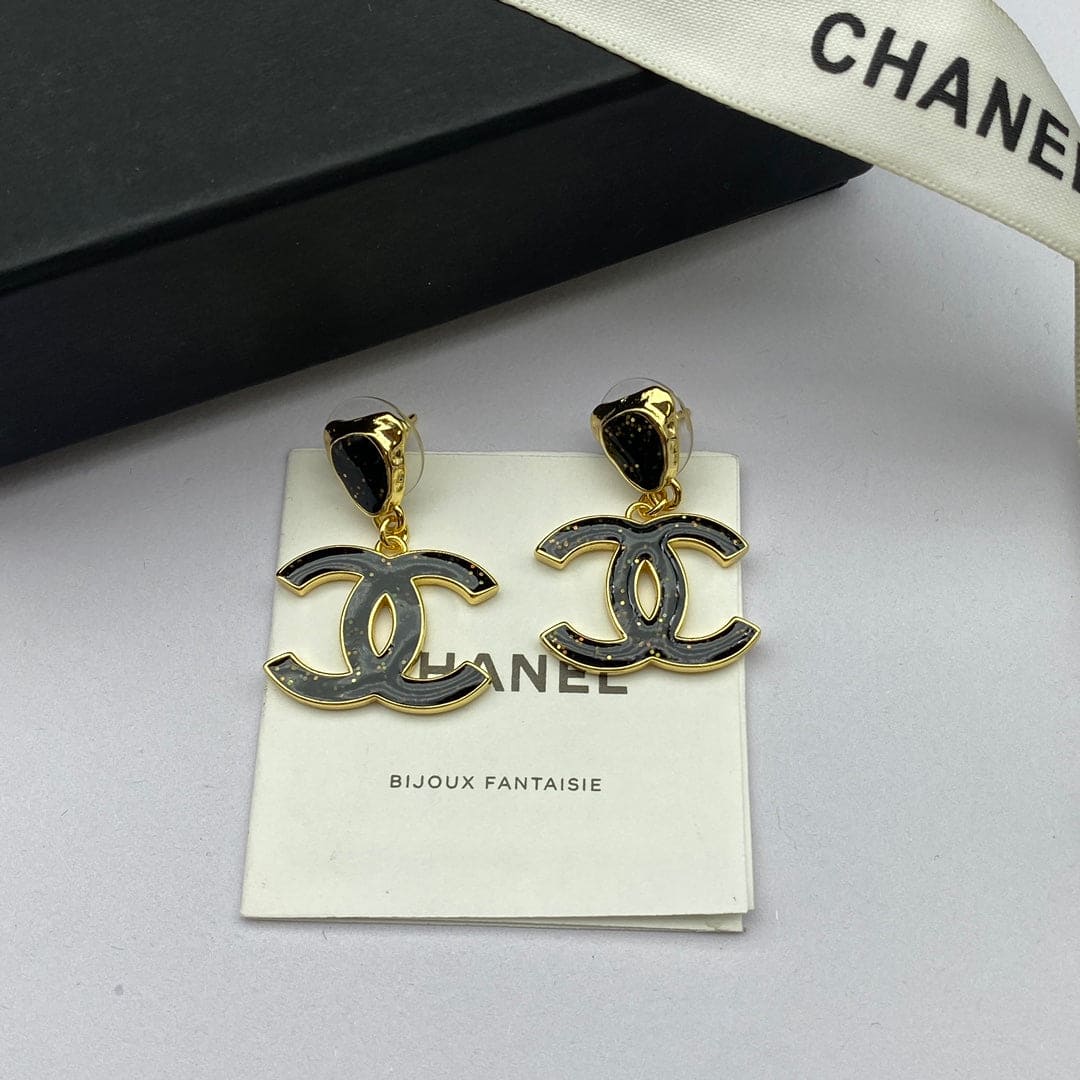 Chanel Classic Black Dangle 18K Gold Earrings