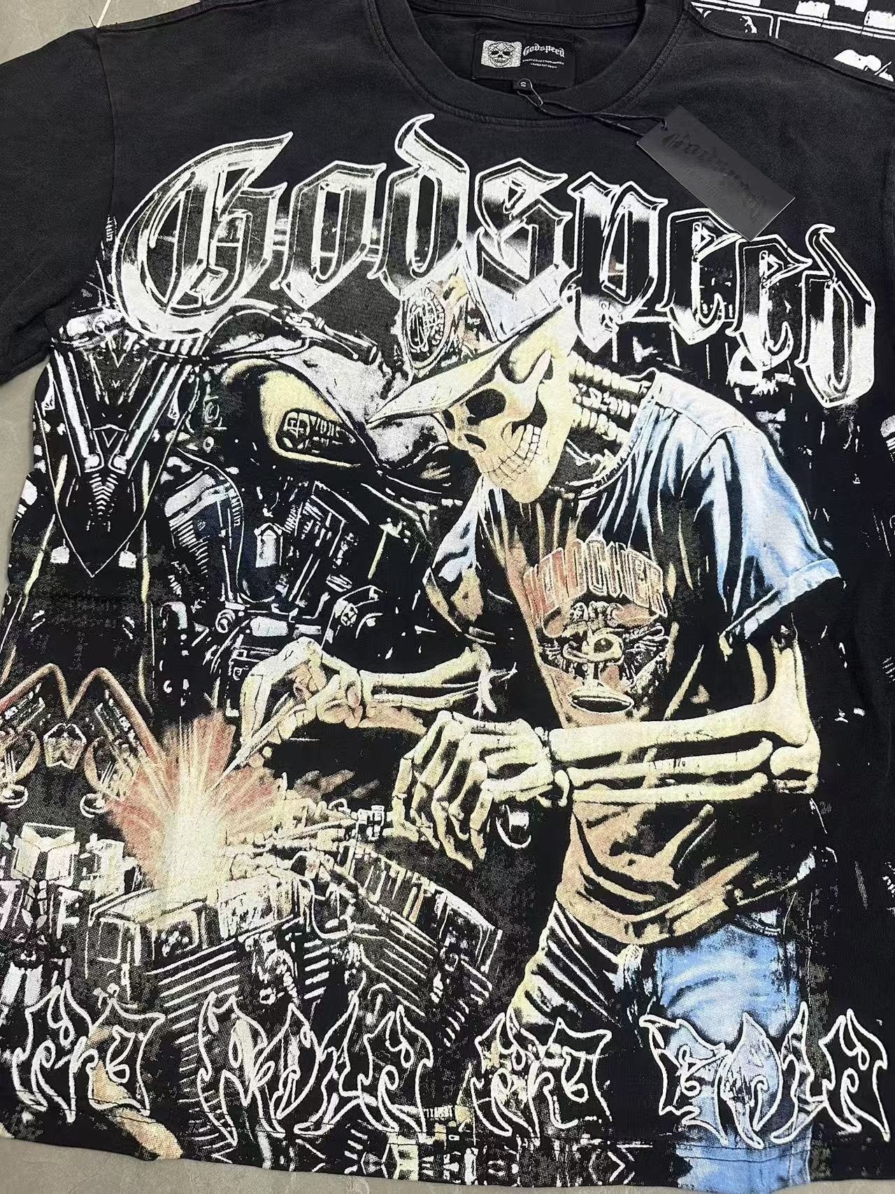 Godspeed No Pain No Gain Washed Black Graphic T-Shirt — detail