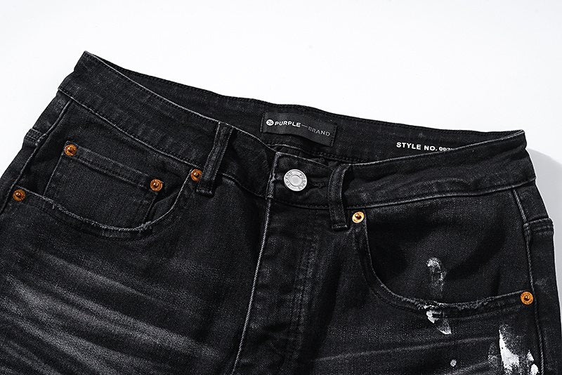 Purple Brand Paint Splatter Distressed Black Jeans — detail