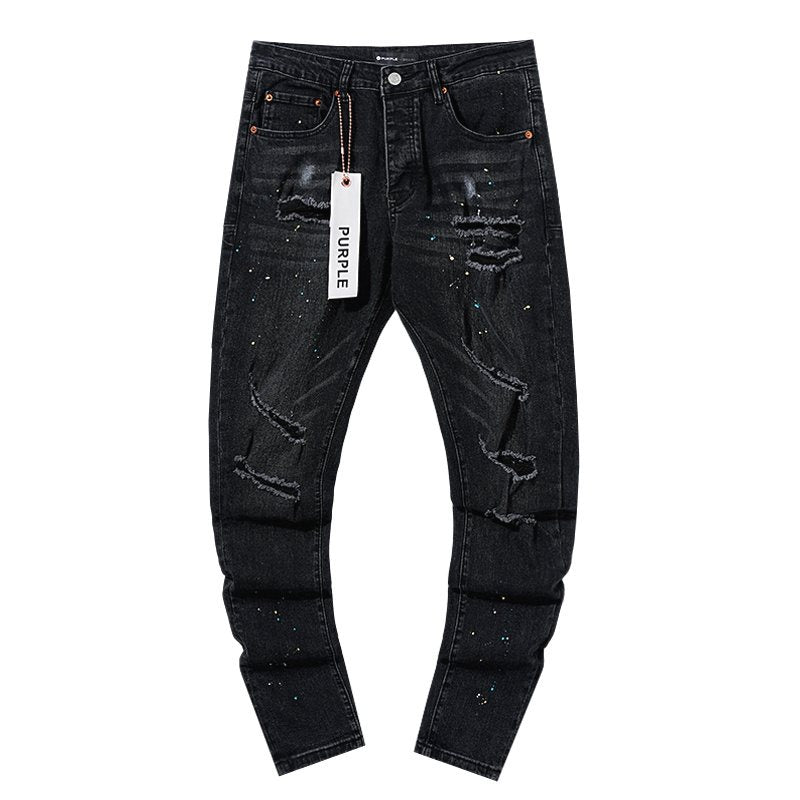 Purple Brand Black Paint-Splatter Distressed Jeans — front