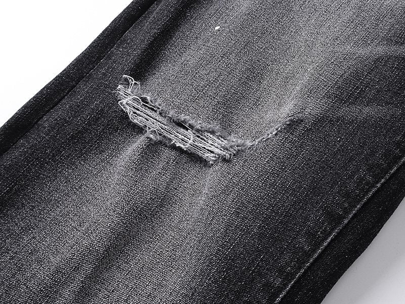 Purple Brand Washed Black Distressed Paint-Splatter Jeans — detail