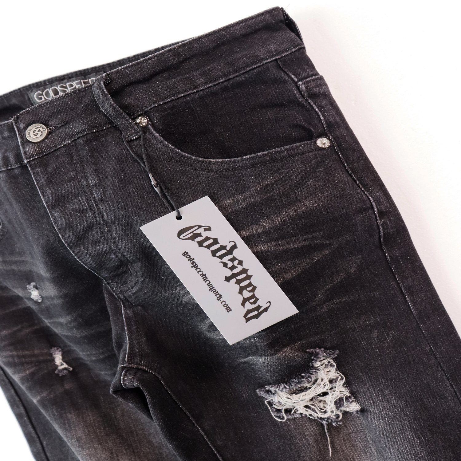 Godspeed Washed Distressed Jeans — detail