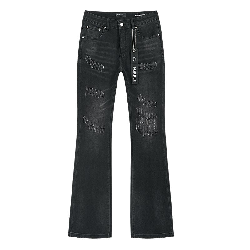 Purple Brand Black Distressed Flared Jeans — front