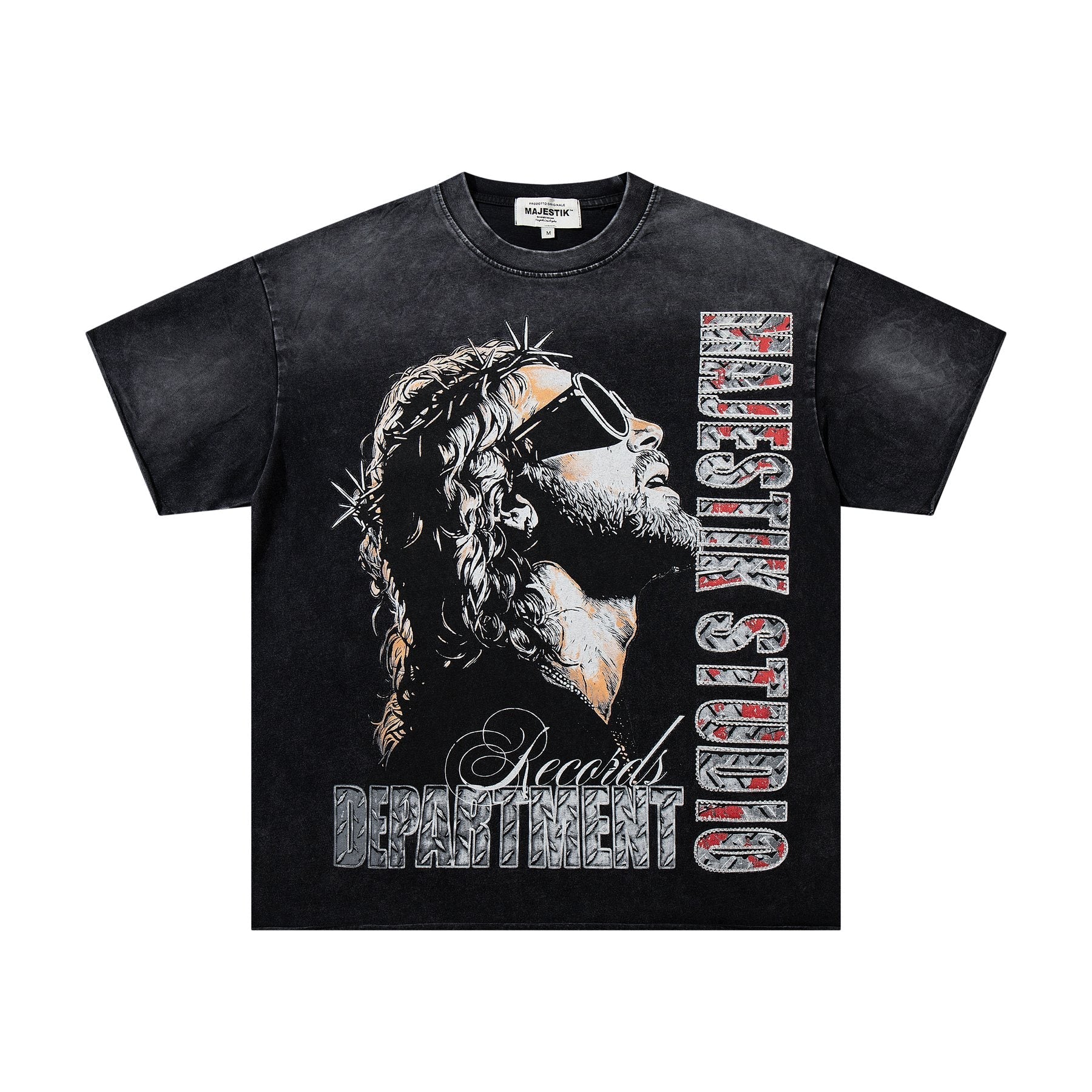 MAJESTIK Washed Black Graphic T-Shirt — front