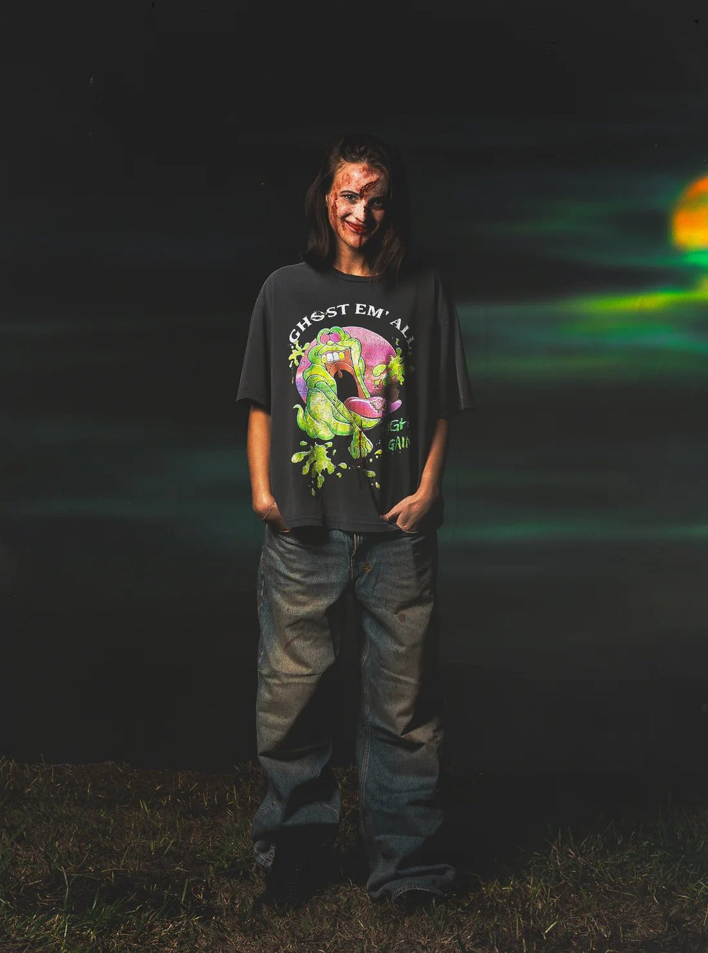 TRIPLE SEVENS Charcoal Ghost Graphic T-Shirt — context