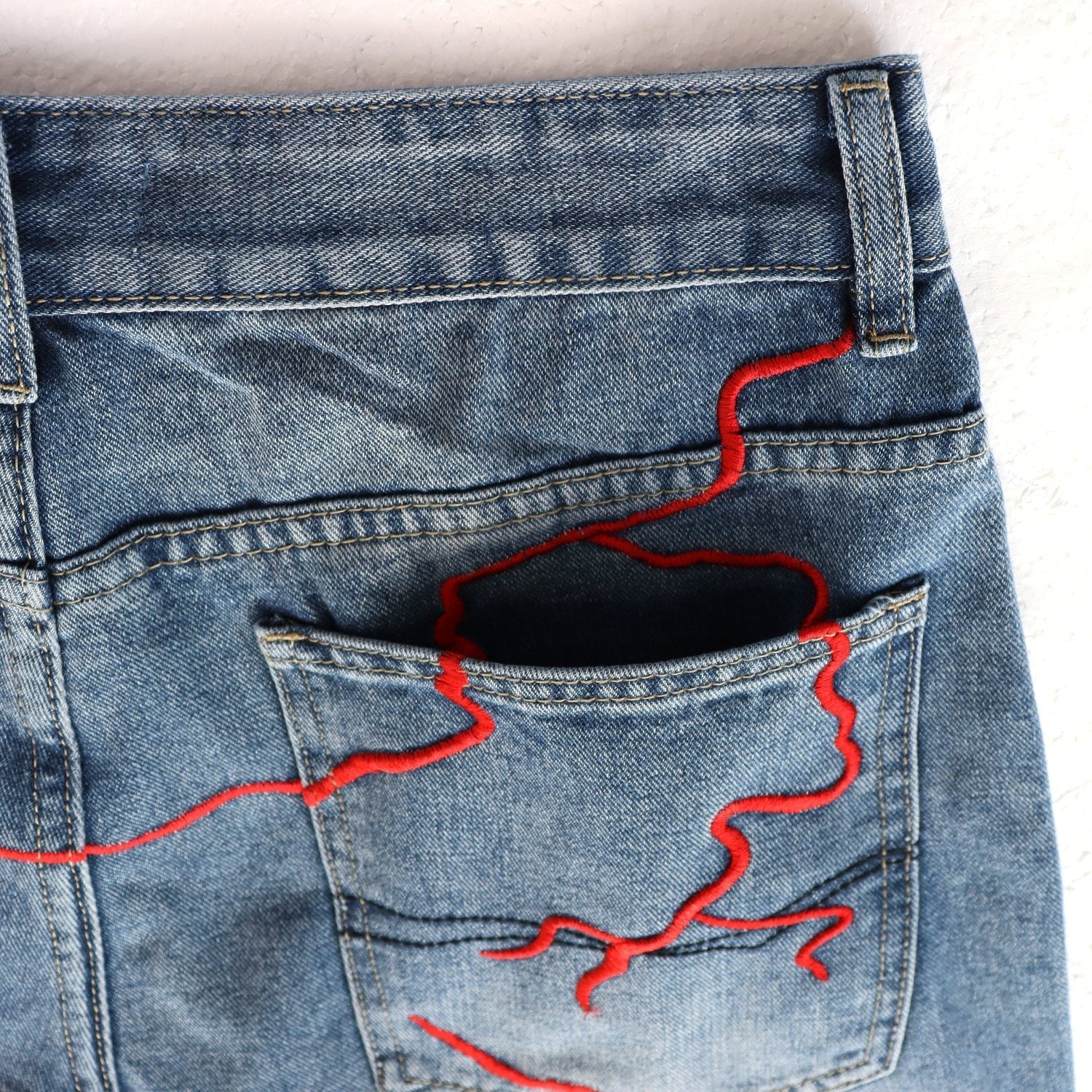 VALLEY Skittle Letter Lightning Denim Shorts — detail
