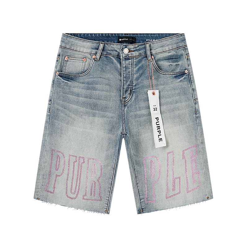 Purple Brand Light Blue Embroidered Denim Shorts — hero
