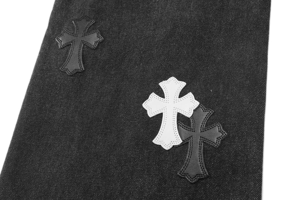 Chrome Hearts Cross Applique Washed Black Jeans — detail