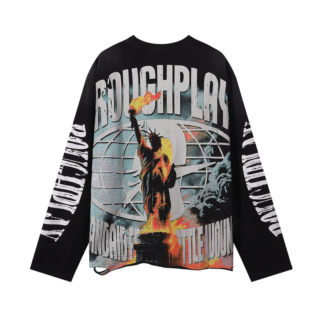 Rough Play Statue of Liberty Graphic Long-Sleeve T-Shirt — back