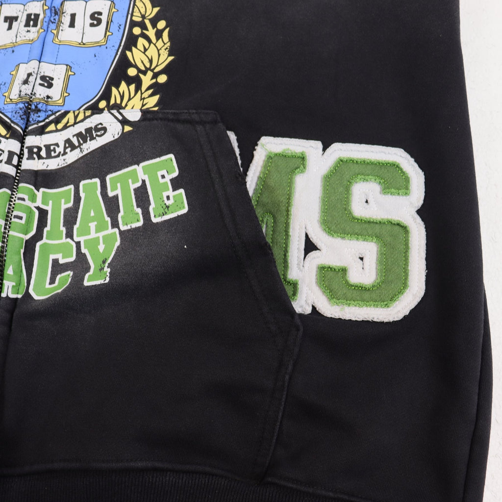 Valley Dreams Varsity Crest Washed Black Zip Hoodie — detail