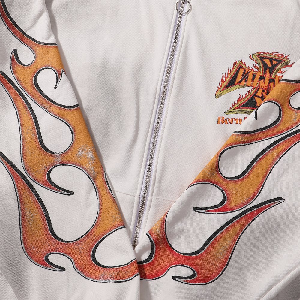 VALE USA Reborn Cross Flame Zip Hoodie — detail
