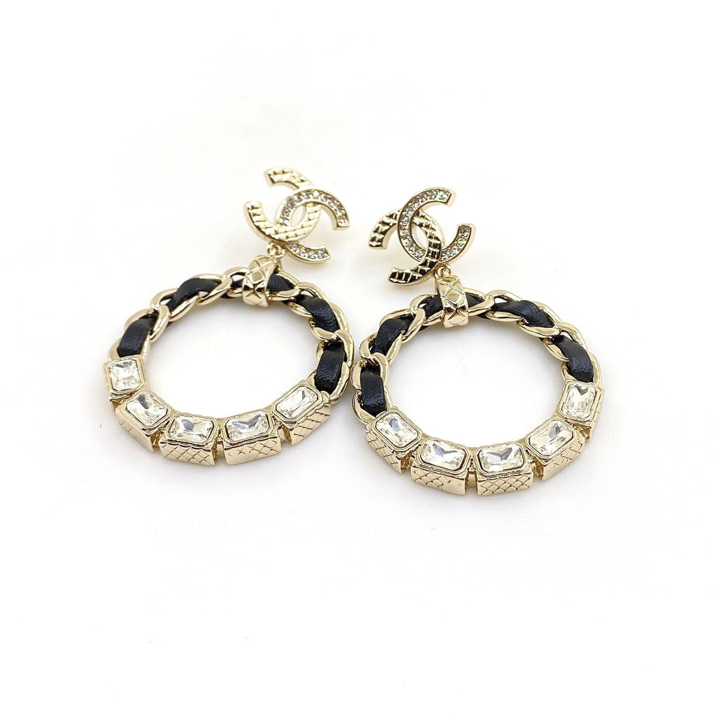 Chanel Leather Circle 18K Gold Earrings