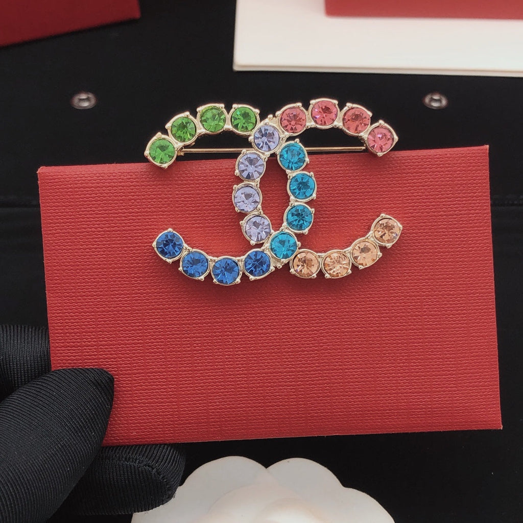 Chanel Color Crystals 18K Gold Brooch