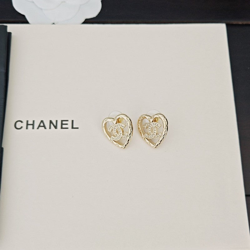 Chanel Heart Diamond 18K Gold Earrings