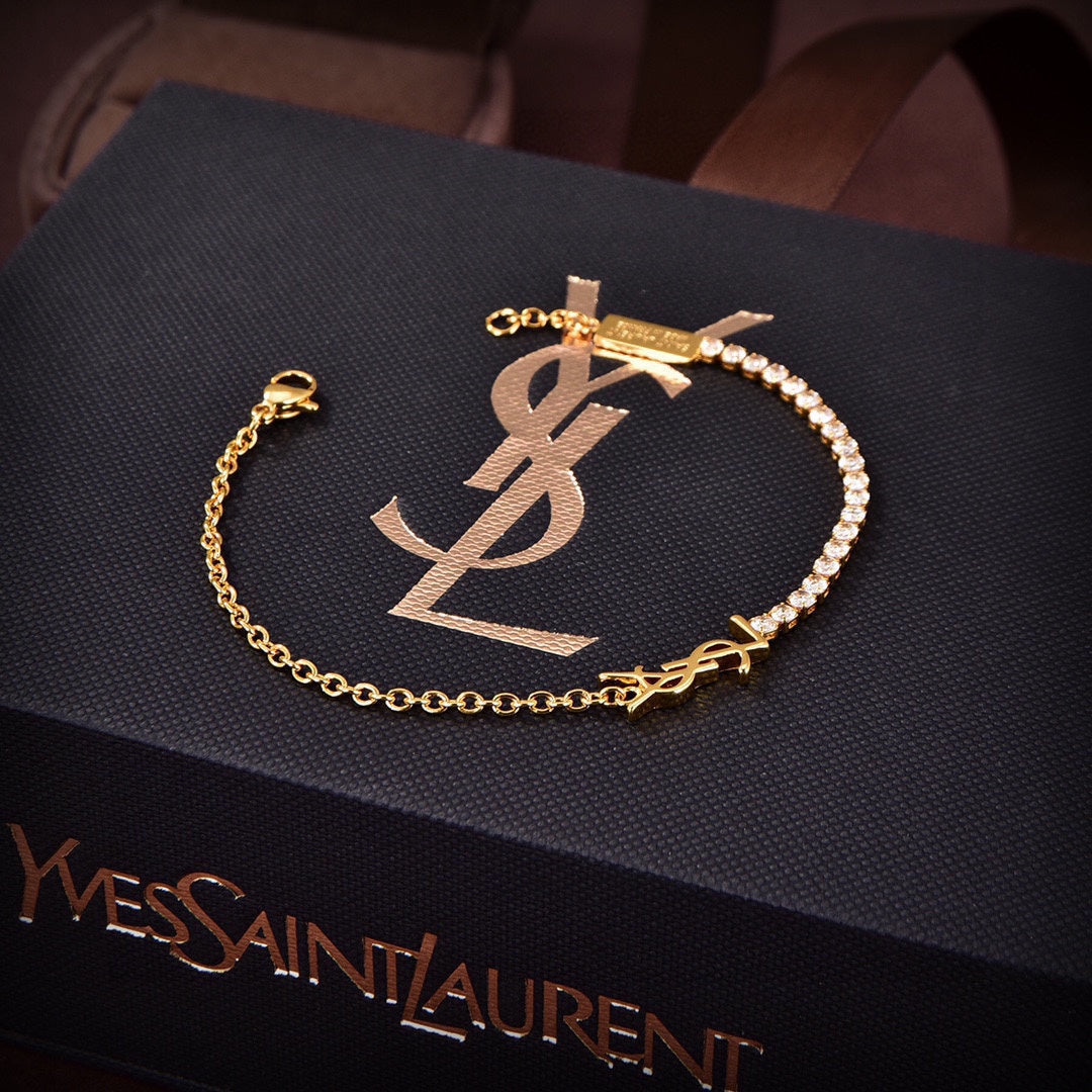 YSL Crystals Chain 18K Gold Bracelet