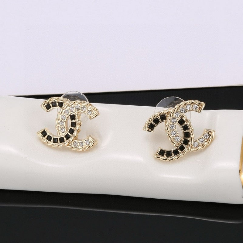 Chanel Crystal Leather 18K Gold Earrings