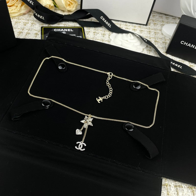 Chanel Heart & Star Crystal 18K Gold Necklace