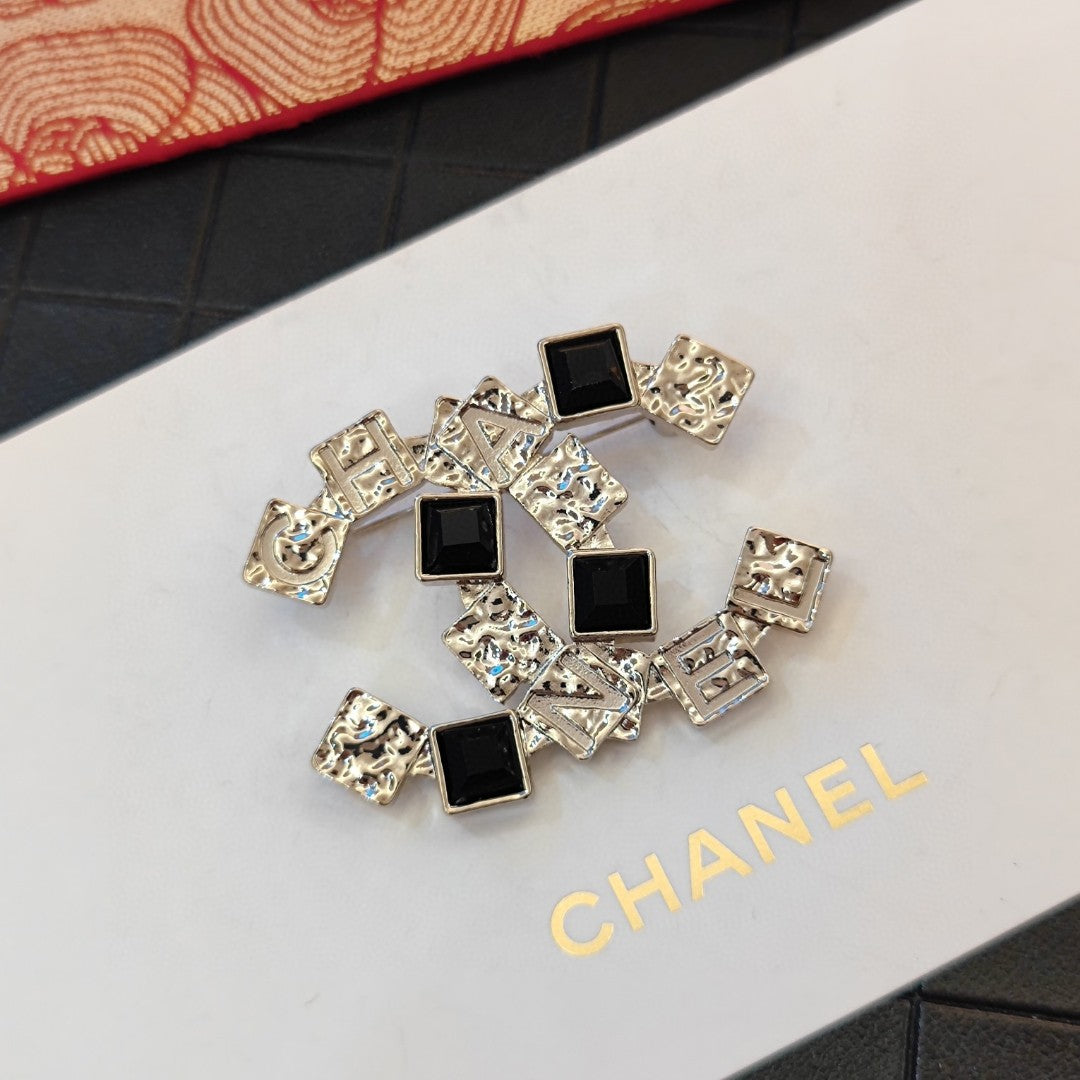 Chanel Black Crystals 18K Gold Brooch