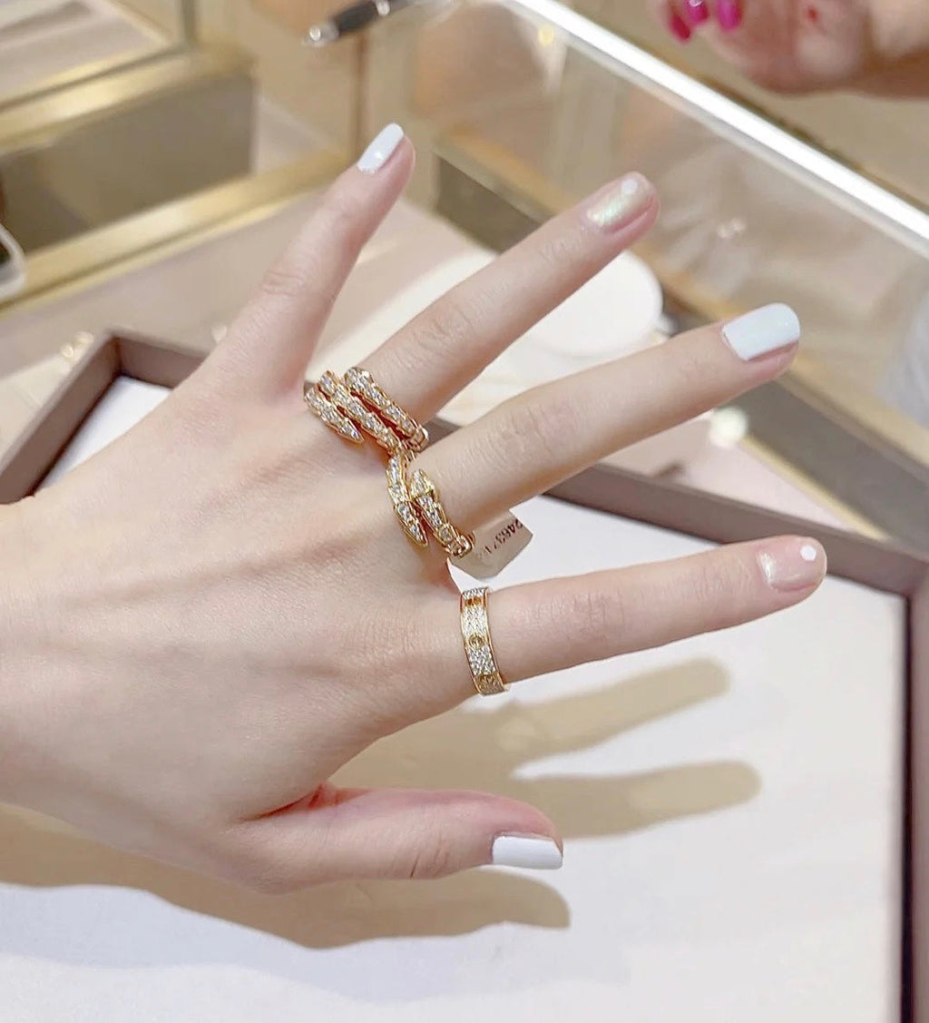 Bvlgari Serpenti Viper Pave Diamond 18K Gold Ring
