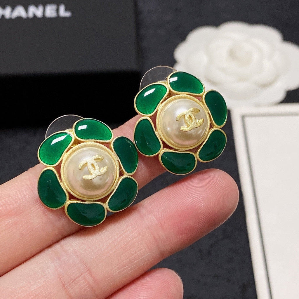 Chanel Emerald Petals 18K Gold Earrings