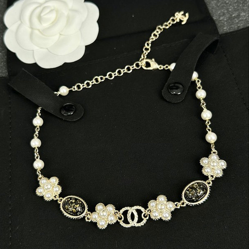 Chanel Black & Orange Crystal Choker 18K Gold Necklace