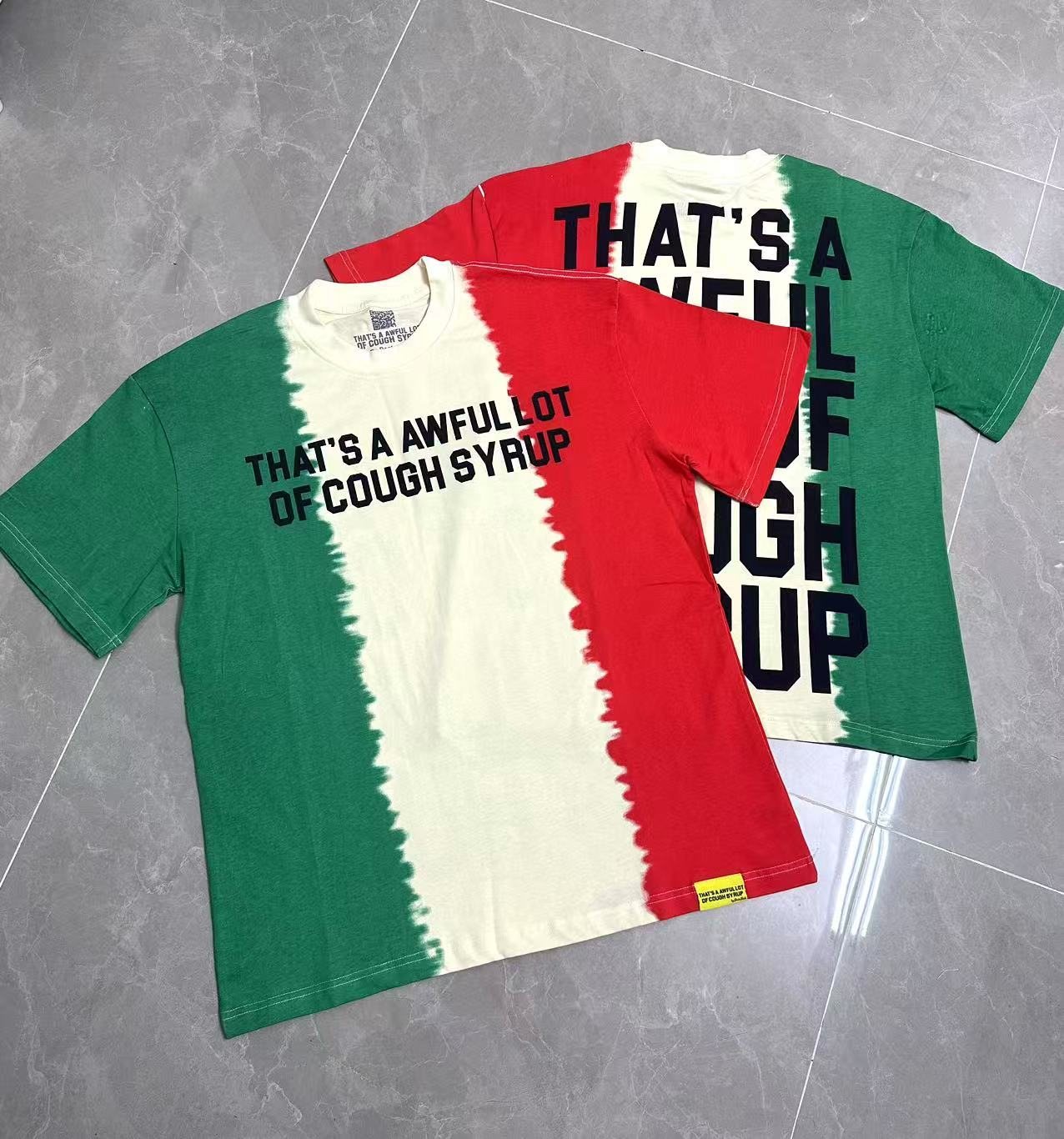 THAT'S A AWFUL LOT OF COUGH SYRUP Tri-Panel Graphic T-Shirt — comparison