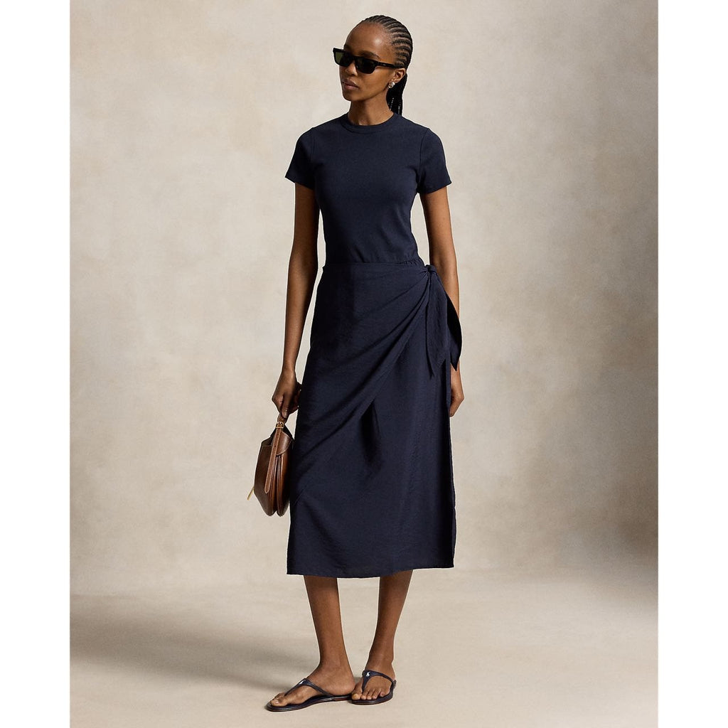 Test2-Ralph Lauren Short-Sleeve Faux-Wrap Tie Midi Dress — hero